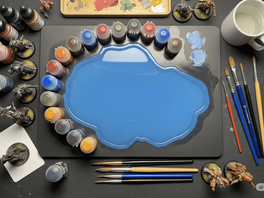 Wet palette with miniature paint on